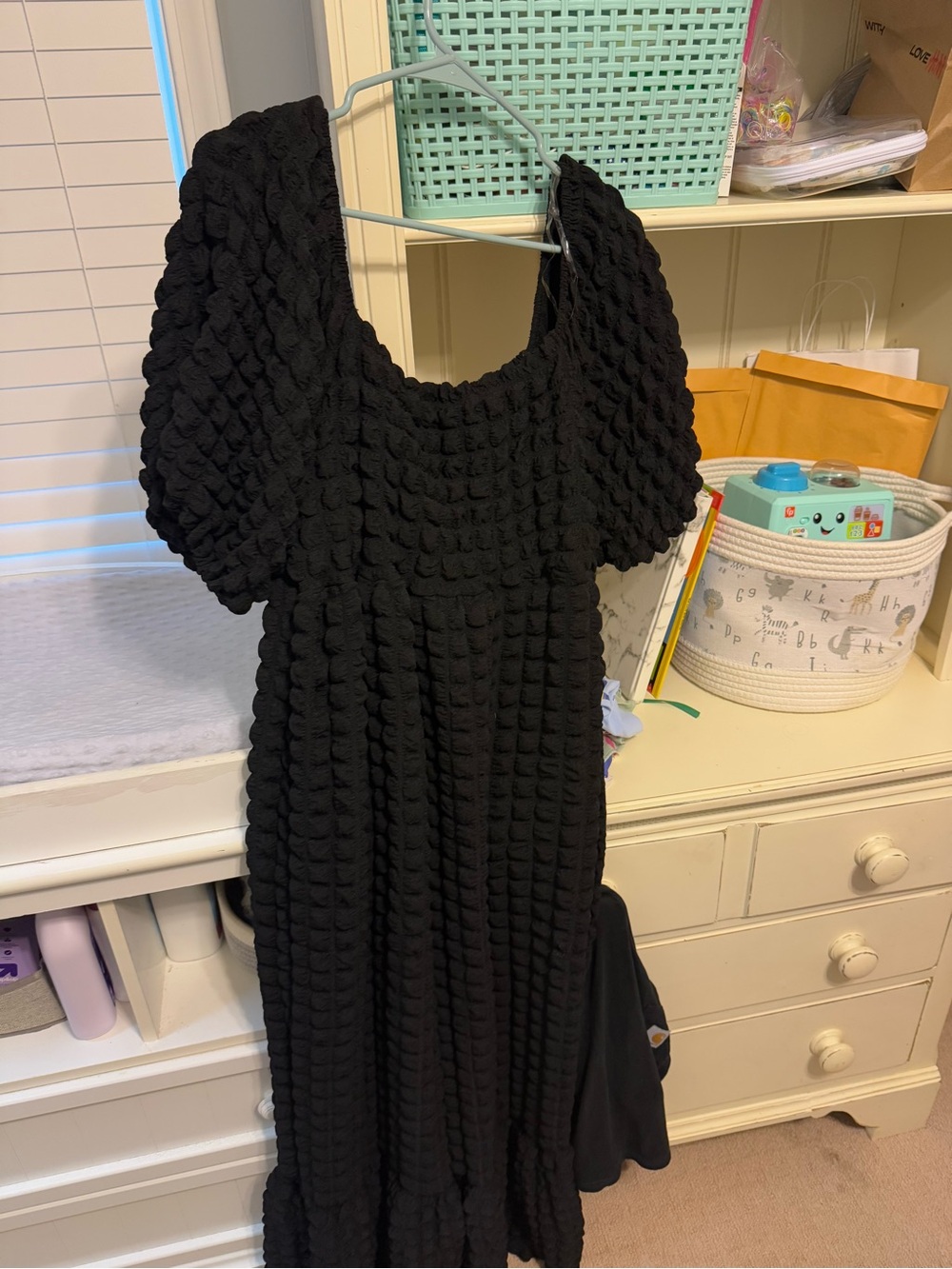 Simply Southern Black Puff-Sleeve Bubble Knit Dress